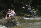 The TrustPower TECT Rescue Helicopter plucked these three girls from the fast-flowing Mangakarengorengo River. Photo/John Borren. The TrustPower TECT Rescue Helicopter plucked these three girls from the fast-flowing Mangakarengorengo River. Photo/John Borren.