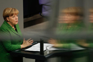German Chancellor Angela Merkel delivers a speech at the German parliament Bundestag in Berlinin. Photo / AP