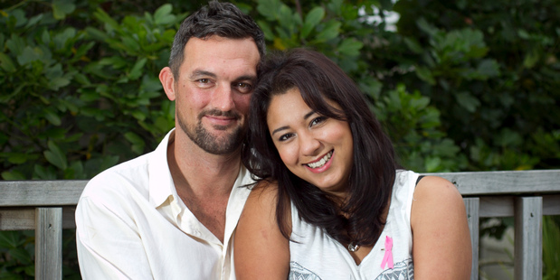 Former TV presenter and breast cancer sufferer Helena McAlpine, with her new partner Chris Barton. Photo / Natalie Slade