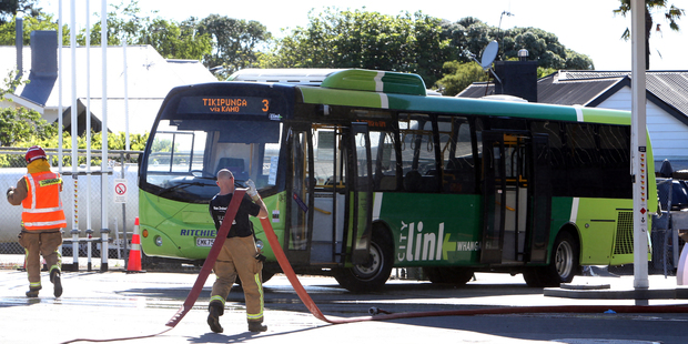 A Z service station worker was treated to shock after his driver-less bus rolled backwards into gas mains. Photo/John Stone.