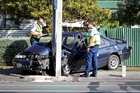 The driver was taken to Hawke's Bay Hospital after the accident in Hastings yesterday afternoon. Photo/Glenn Taylor. The driver was taken to Hawke's Bay Hospital after the accident in Hastings yesterday afternoon. Photo/Glenn Taylor.