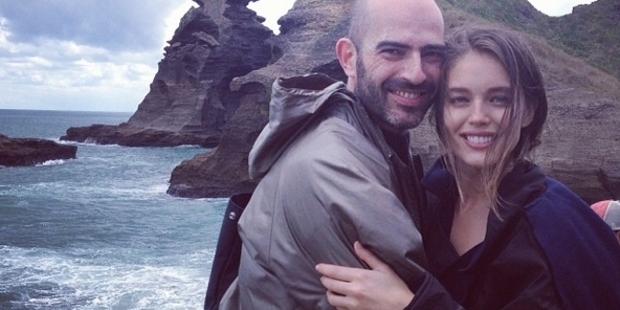 Emily DiDonato with her hair stylist, Jean- Luc Amarin, on the wild Piha coastline.