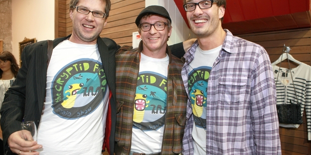 The Cryptid Factor team (from left) Leon 'Buttons' Kirkbeck, Rhys Darby and David Farrier.