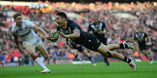 There was no more dramatic nor brilliant try at the World Cup than that of Shaun Johnson in the semifinal for the Kiwis. Photo / Getty Images