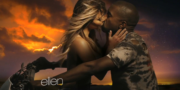 Kim Kardashian and Kanye West in a still from the Bound 2 video.