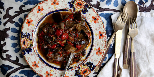 Peperonata packed with herbs.