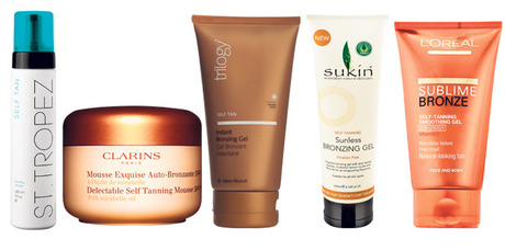 St Tropez Bronzing Mousse, Clarins Delectable Self Tanning Mousse, Trilogy Instant Bronzing Gel, Sukin Sunless Bronzing Gel, L'Oreal Sublime Bronze Self-Tanning Gel.