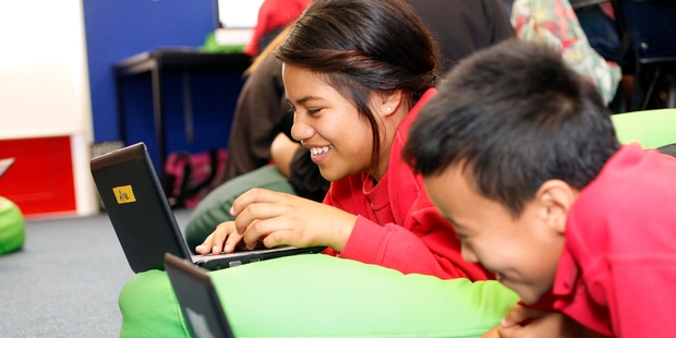 Pt England Primary School students embracing the new Digital Academy. Photo / Chris Gorman