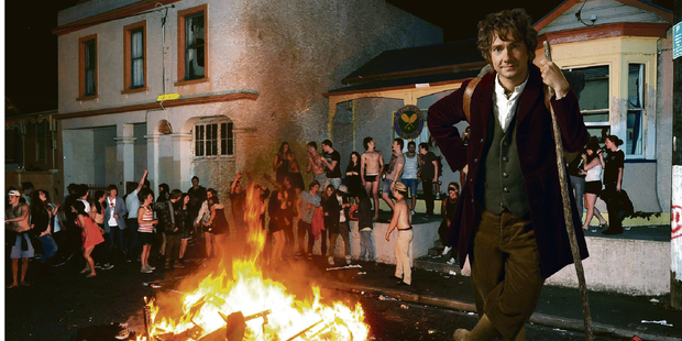 Martin Freeman as Bilbo Baggins at a Hyde St party in Dunedin. Digitally enhanced photo / Otago Daily Times