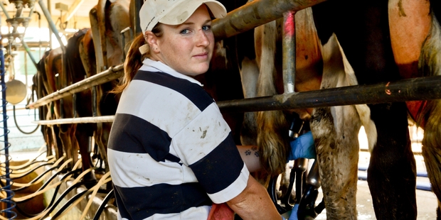 Rachel Tipler manages a 193-cow farm in Dargaville, and has convinced her husband to learn to milk cows. Photo / Malcolm Pullman
