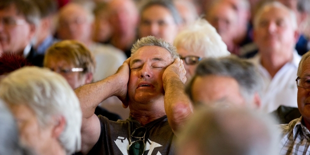 Mangawhai locals at the meeting with Lyn Provost yesterday. Photo / Dean Purcell