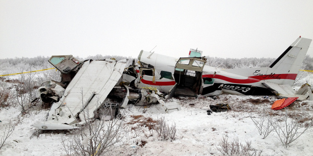 The wreckage of a plane that crashed Friday near St. Marys, Alaska. Photo / AP