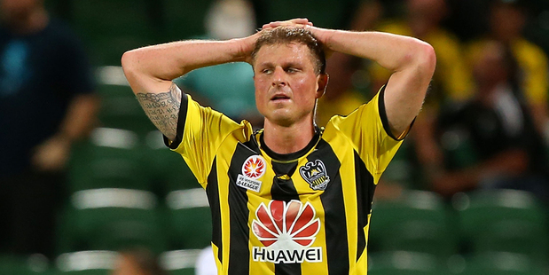 Ben Sigmund of the Phoenix looks on after Adrian Zahra of the Glory scored a goal during the round nine A-League match between Perth Glory and the Wellington Phoenix. Photo / Getty Images.