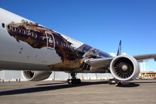 Air New Zealand's newly painted Hobbit-themed plane. Photo / Richard Robinson