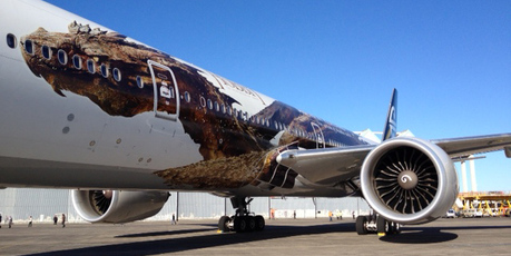 Air New Zealand's newly painted Hobbit-themed plane. Photo / Richard Robinson