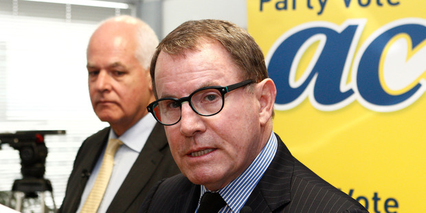 Act leader John Banks announcing he will not stand again for Epsom, as Act's president John Boscawen. Photo / Mark Mitchell