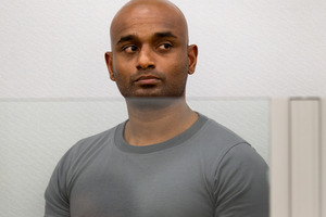 Dinesh Manoharan in the dock during his sentencing. Photo / Mark Mitchell