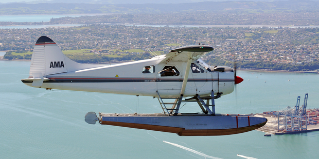 DHC-2 Beaver sea plane ZK-AMA during a test flight between Auckland and Great Barrier Island. Photo / John King