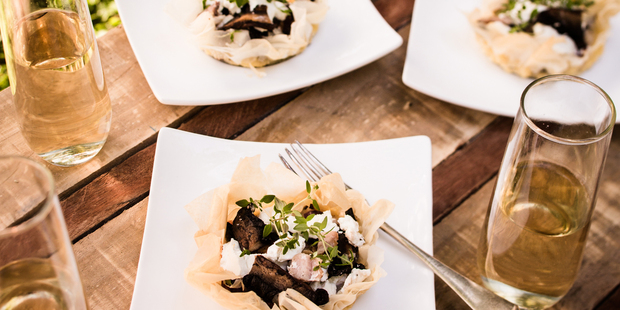 Bacon, mushroom and goat's cheese filo tarts. Photo / Babiche Martens.