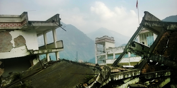 The ruins of Xuankou Middle School, where 55 people died in the 2008 quake, remain as a memorial and form the centrepiece of the Wenchuan Earthquake Relic Park. Photo / Jamie Morton