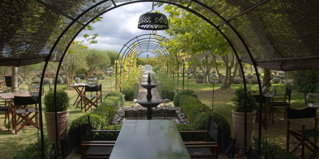 The garden and outdoor dining area at Hans Herzog. Photo / Alexia Santamaria