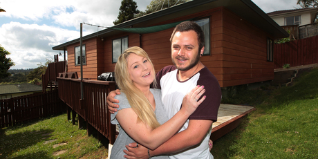 Jenna Close and Jamie Clark at their first home in Glen Eden Auckland. Photo / Herald on Sunday