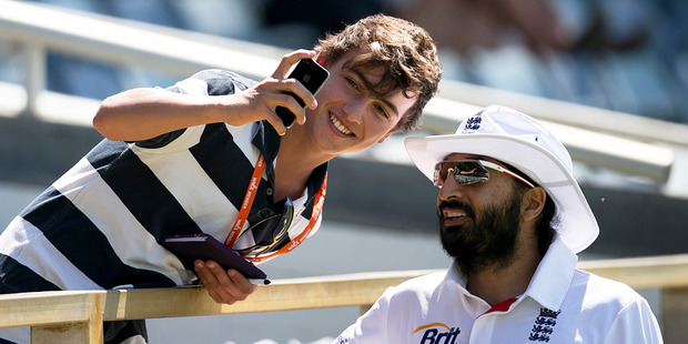 There were reports that the PA announcer used an Indian accent when announcing the name of England bowler Monty Panesar. Photo / AP