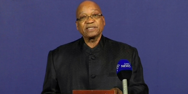 In this image from TV, President of South Africa Jacob Zuma announces the death of former South African President Nelson Mandela. Photo / AP