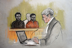 A court artist sketch by Elizabeth Cook of Michael Adebolajo, left, and Michael Adebowale. Photo / AP