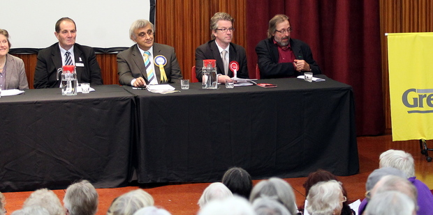 Alan Davidson (third from right) at a Grey Power meeting before the 2011 general election. Photo/Stuart Munro