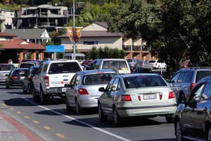 Traffic backed up to the Whangarei Town Basin, Monday evening 5.45pm
