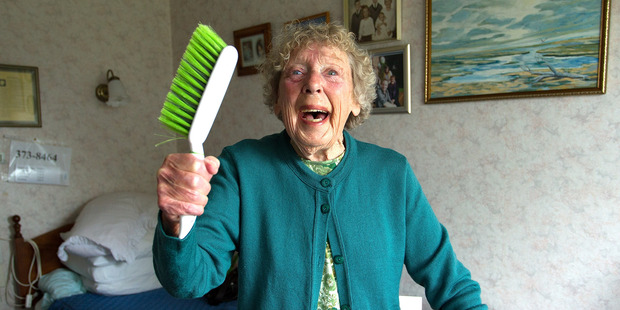 Christchurch great-grandmother Lois Kennedy, now 84, launched herself at her terrified neighbour's attacker with a hearth brush. Photo / Martin Hunter