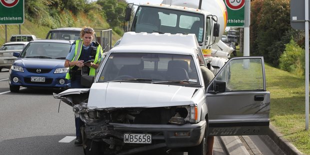 A concrete truck and a ute collided near the Wairoa bridge, created plenty of backed up traffic.