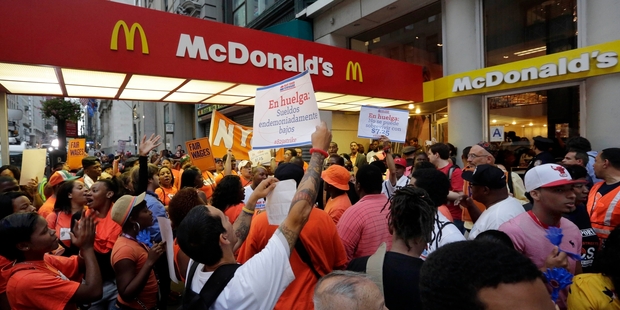 The fast-food workers strikes are part of a wider campaign to lift the minimum wage above US$7.25. Photo / AP