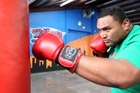 Former France under-21 rugby prop Laurent Simutoga completes his boxing training routine at the Training Grounds Gym in Napier yesterday in the buildup to tomorrow night's charity fight against Tokoroa's Richard Ogle. Photo / Paul Taylor Former France under-21 rugby prop Laurent Simutoga completes his boxing training routine at the Training Grounds Gym in Napier yesterday in the buildup to tomorrow night's charity fight against Tokoroa's Richard Ogle. Photo / Paul Taylor