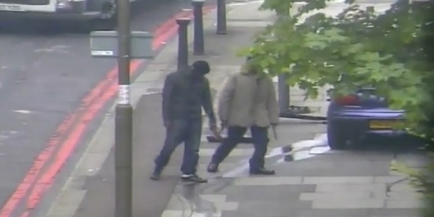 Video footage played to a jury in the Lee Rigby murder trial. Photo / Metropolitan Police