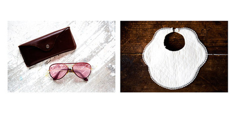 Pink-lens Ray-bans and vintage baby clothes