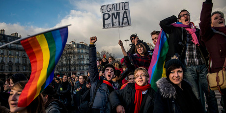 People demonstrate for the government project to legalise same-sex marriage and adoption for same-sex couples in Paris. Photo / AP