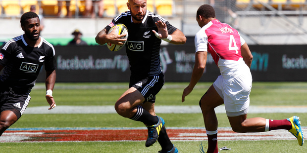 New Zealand's D J Forbes in action at the Sevens. Photo / Mark Mitchell