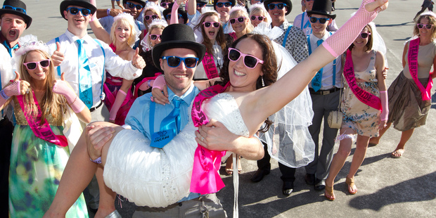 Newlyweds Victoria and Ricky De Ruyter took the bridal party to Westpac Stadium instead of a traditional reception. Photo / Mark Mitchell