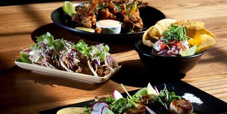 Libertine on Drake Street. Atlantic scallops, pork tacos, ceviche, and soft shell crab. Photo / Natalie Slade
