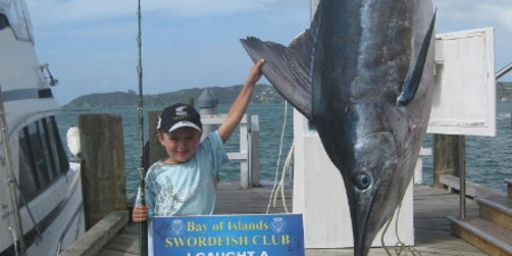 Hunter Scott with his 133.4kg striped marlin. Photo / Supplied