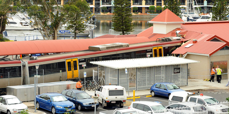 The train all but demolished the toilet block at Cleveland Station. Photo / Courier Mail