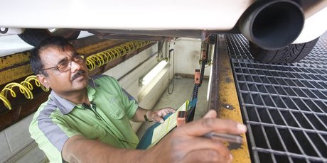Vehicle inspector Shankar Pratap at a vehicle testing station in Kinglsand, Auckland. Photo / Richard Robinson