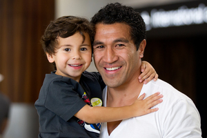 Former All Black Mils Muliaina, son Max, 4, and their family are back in New Zealand from Japan to visit family. Photo / Sarah Ivey