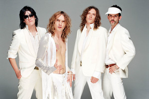 Glam rockers The Darkness were to join Joan Jett and her band The Blackhearts for an Auckland show on April 9. Photo / Supplied
