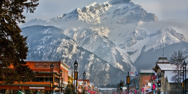 Postcard-perfect Banff lies at the foothills of the Rocky Mountains.