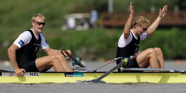 Eric Murray and Hamish Bond hit 16 straight wins with their triumph at the world championship in Chungju, South Korea in August. Photo / Getty Images