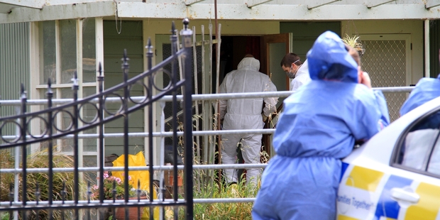 Police and forensic investigators search a property in Akers Rd, Linton, Palmerston North. Photo / Graeme Brown