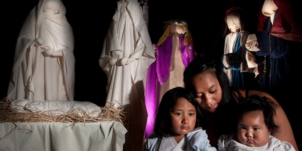 Enjoying the Rotorua Hospital's Christmas display were Sakeiisha Houkamou, 5, Jacinda Houkamou with daughter Arihia Paora-Houkamou, 4 months. Photo / Ben Fraser